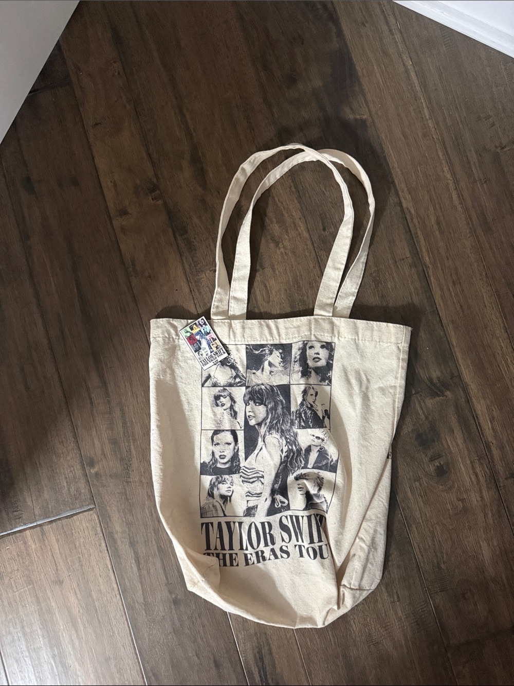 Taylor Swift The Eras Tour Cream Canvas Tote Bag and pin
